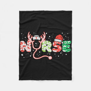 Nurse Christmas Stethoscope Nurses Xmas Scrub Top  Fleece Blanket