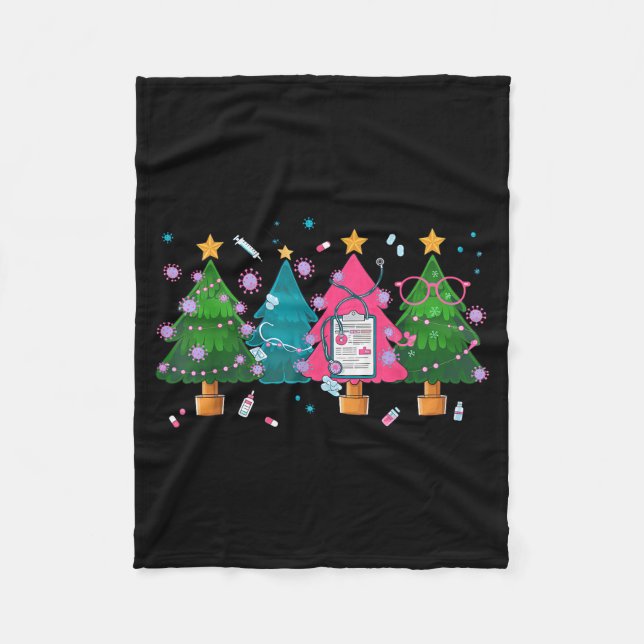 Nurse Christmas Stethoscope Nurses Xmas Scrub Top  Fleece Blanket (Front)