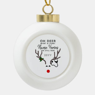 Nurse Christmas Stethoscope Reindeer Custom Ceramic Ball Christmas Ornament