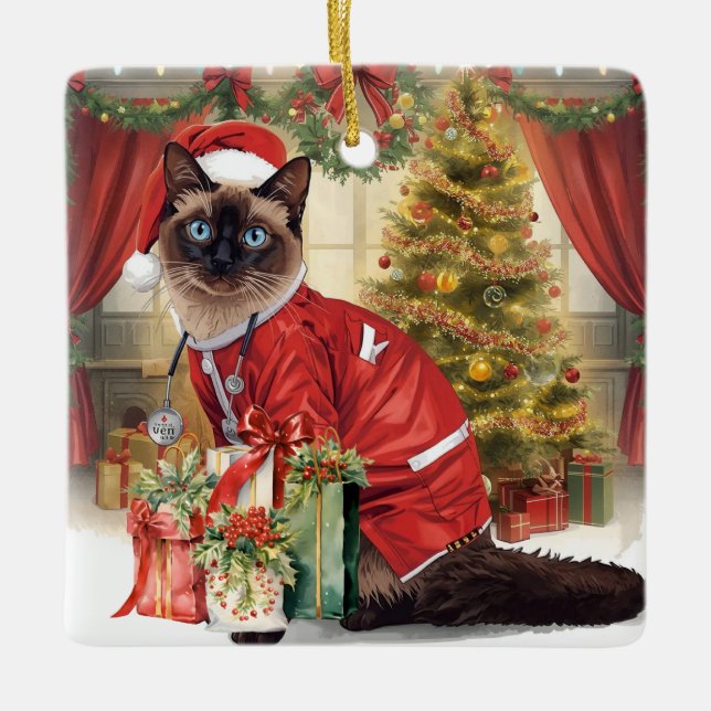 Nurse Christmas time at working place  Ceramic Ornament (Front)