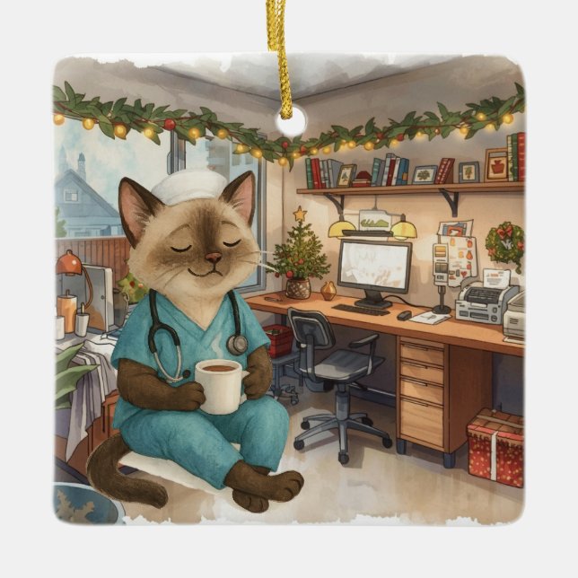 Nurse Christmas time at working place  Ceramic Ornament (Front)