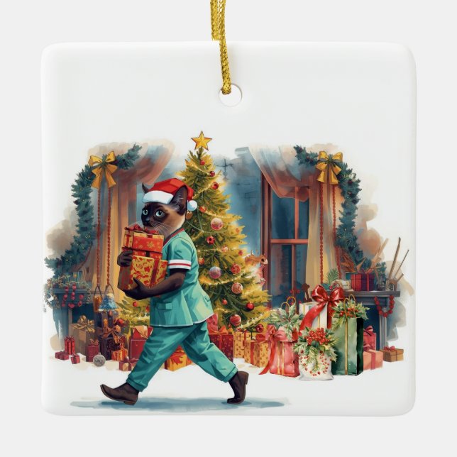Nurse Christmas time at working place  Ceramic Ornament (Front)