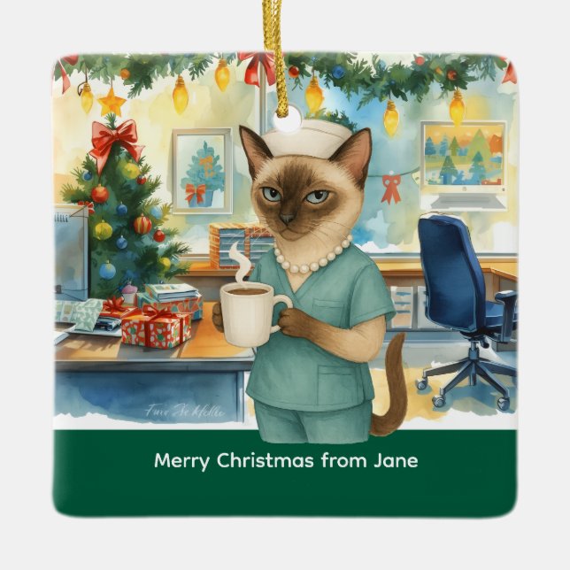 Nurse Christmas time at working place  Ceramic Ornament (Front)