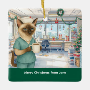 Nurse Christmas time at working place Ceramic Ornament