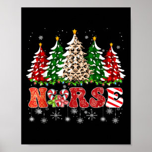 Nurse Christmas Tree Leopard Buffalo Plaid Red Gre Poster