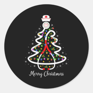 Nurse Christmas Tree Shirt Stethoscope Nursing Nic Classic Round Sticker