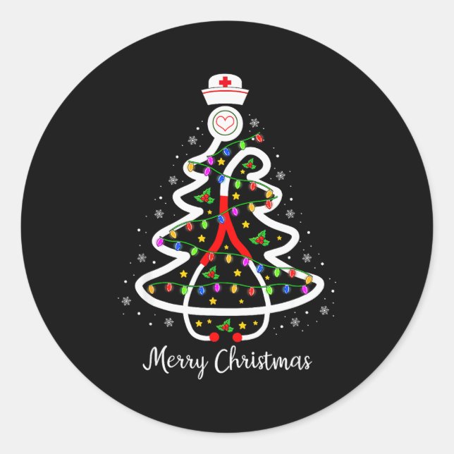 Nurse Christmas Tree Shirt Stethoscope Nursing Nic Classic Round Sticker (Front)