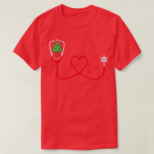 Nurse Christmas Tree Snowflake Stethoscope Cool X- T-Shirt (Design Front)
