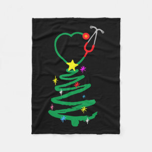 Nurse Christmas Tree Stethoscope Nurses Xmas Scrub Fleece Blanket