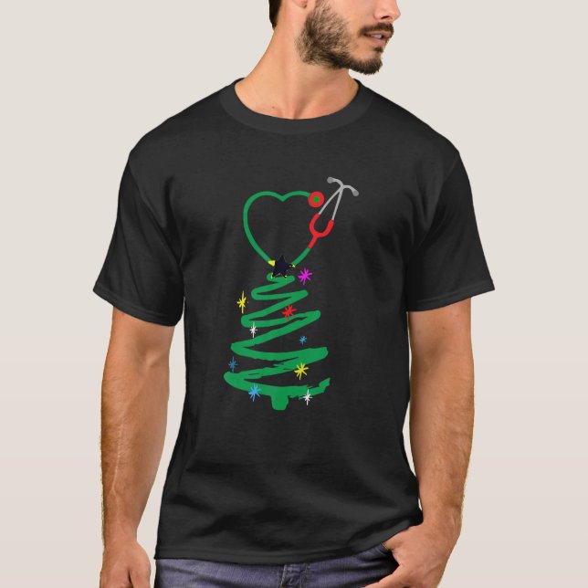 Nurse Christmas Tree Stethoscope Nurses Xmas Scrub T-Shirt (Front)