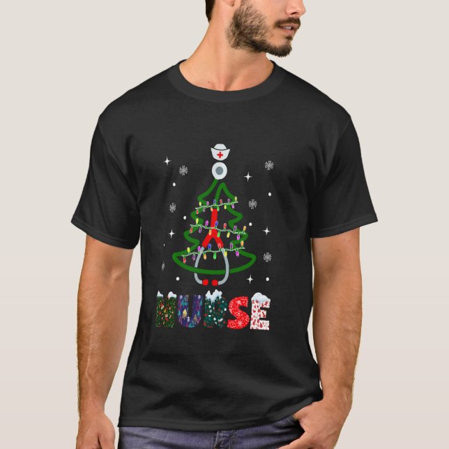 Nurse Christmas Tree Stethoscope Nursing Xmas Orna T-Shirt (Front)