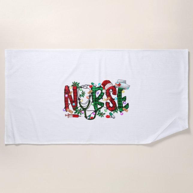 Nurse Christmas Tree Stethoscope RN LPN Scrub Nurs Beach Towel (Front)