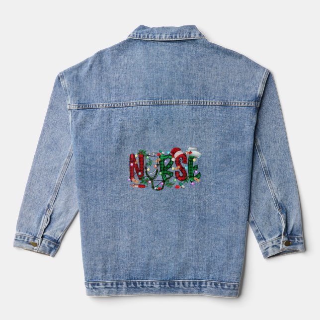Nurse Christmas Tree Stethoscope RN LPN Scrub Nurs Denim Jacket (Back)
