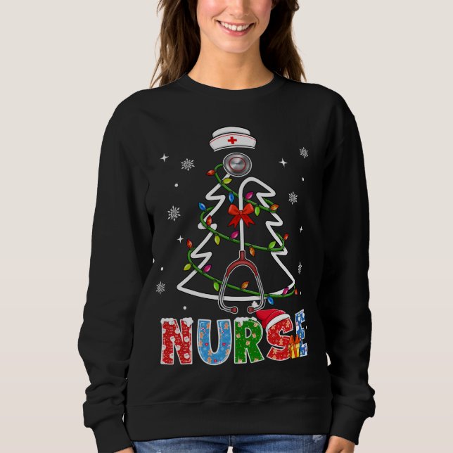 Nurse Christmas Tree Stethoscope RN LPN Scrub Nurs Sweatshirt (Front)