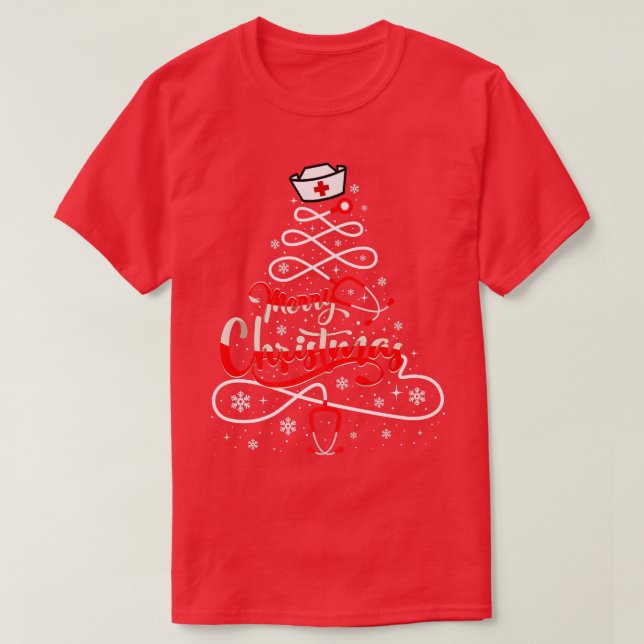Nurse Christmas Tree Stethoscope RN LPN Scrub Nurs T-Shirt (Design Front)
