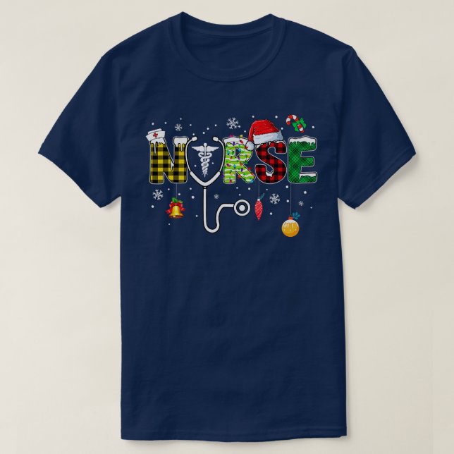Nurse Christmas Tree Stethoscope RN LPN Scrub Nurs T-Shirt (Design Front)