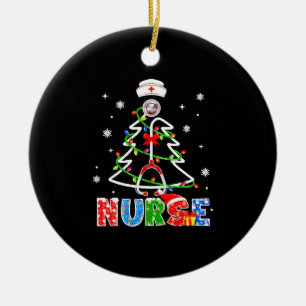 Nurse Christmas Tree Stethoscope RNLPN Scrub Ceramic Tree Decoration