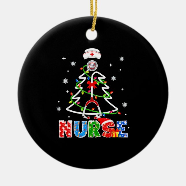 Nurse Christmas Tree Stethoscope RNLPN Scrub Ceramic Tree Decoration (Front)