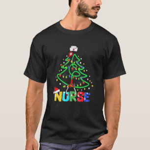 Nurse Christmas Tree Stethoscope Scrub Nursing T-Shirt