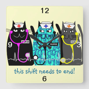 Nurse Clock "Whimsical Cats"