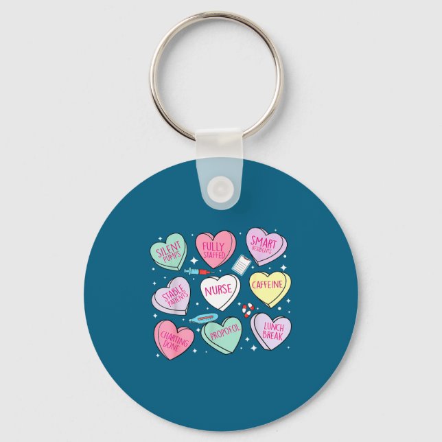 Nurse Conversation Heart Candy Valentines Design Key Ring (Front)