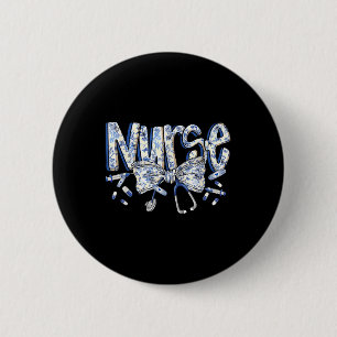 Nurse Coquette Bow Blue Stethoscope Nursing Medica 6 Cm Round Badge