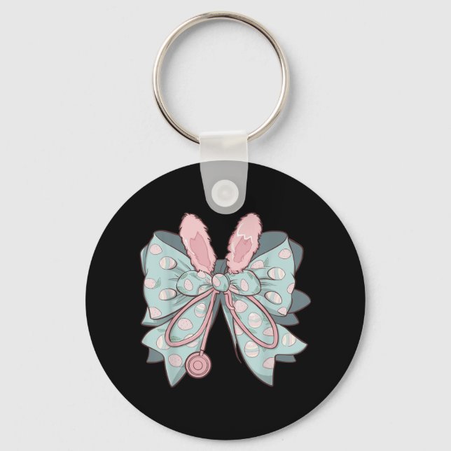 Nurse Coquette Bow Easter Bunny Eggs Ear Nursing D Key Ring (Front)