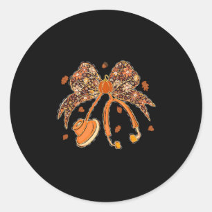 Nurse Coquette Bow Stethoscope Leaves Thanksgiving Classic Round Sticker