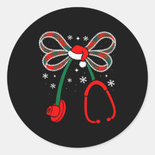 Nurse Coquette Bow Stethoscope Nursing Xmas Pjs Ch Classic Round Sticker