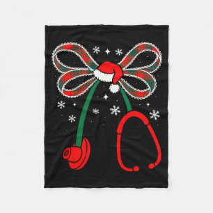 Nurse Coquette Bow Stethoscope Nursing Xmas Pjs Ch Fleece Blanket