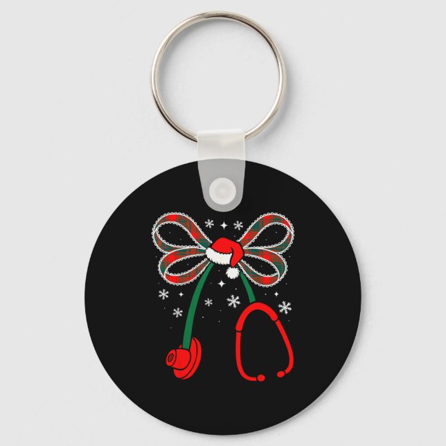 Nurse Coquette Bow Stethoscope Nursing Xmas Pjs Ch Key Ring (Front)
