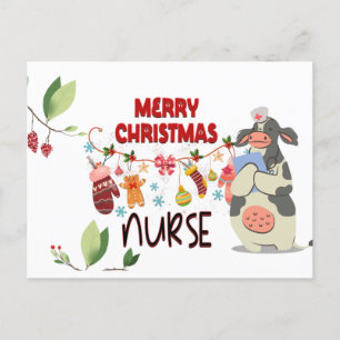 Nurse Cow with ornament Merry Christmas Nurse Postcard