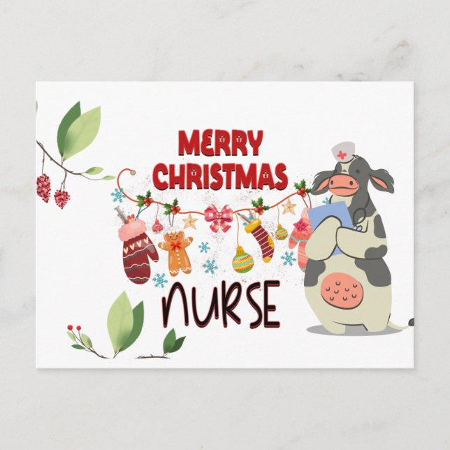 Nurse Cow with ornament Merry Christmas Nurse  Postcard (Front)