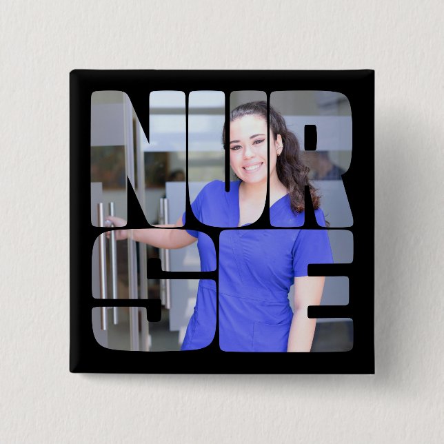 nurse custom photo square 15 cm square badge (Front)