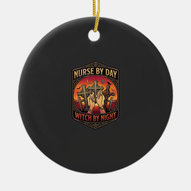Nurse Day Witch Night Cross Hands Halloween_1 Ceramic Tree Decoration (Front)