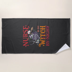 Nurse Day Witch Night Halloween Cauldron Stethosco Beach Towel