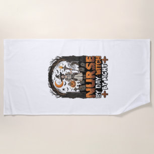 Nurse Day Witch Night Halloween Cemetery Pumpkin_1 Beach Towel