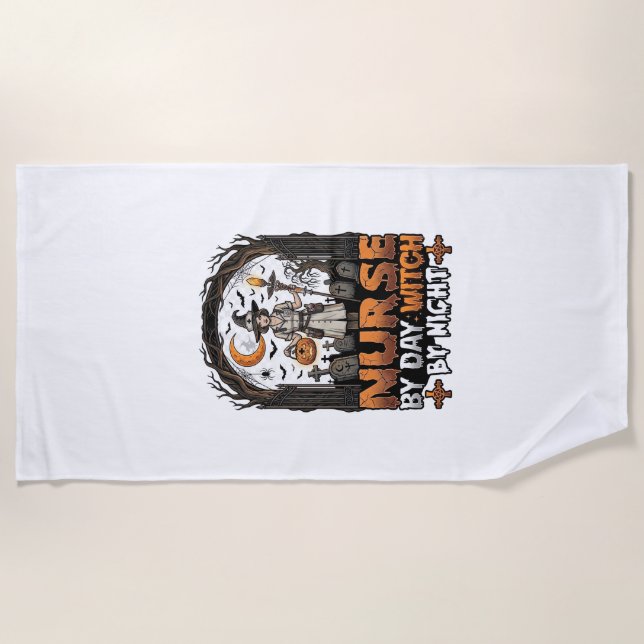 Nurse Day Witch Night Halloween Cemetery Pumpkin_1 Beach Towel (Front)