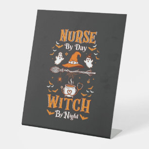 Nurse Day Witch Night Halloween Hat Ghosts Pedestal Sign