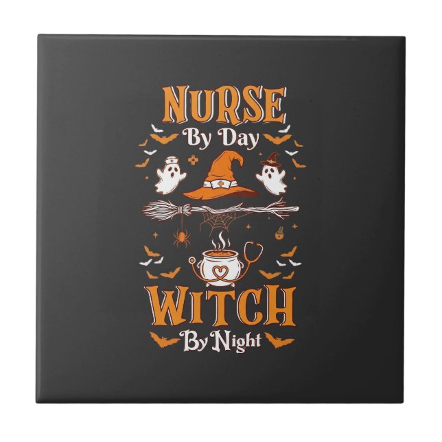 Nurse Day Witch Night Halloween Hat Ghosts Tile (Front)