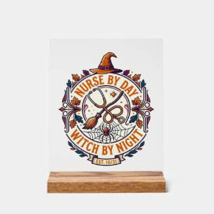 Nurse Day Witch Night Halloween Stethoscope Broom_ Acrylic Sign