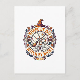 Nurse Day Witch Night Halloween Stethoscope Broom_ Postcard