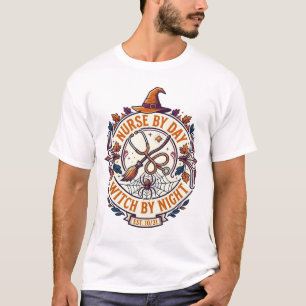 Nurse Day Witch Night Halloween Stethoscope Broom_ T-Shirt