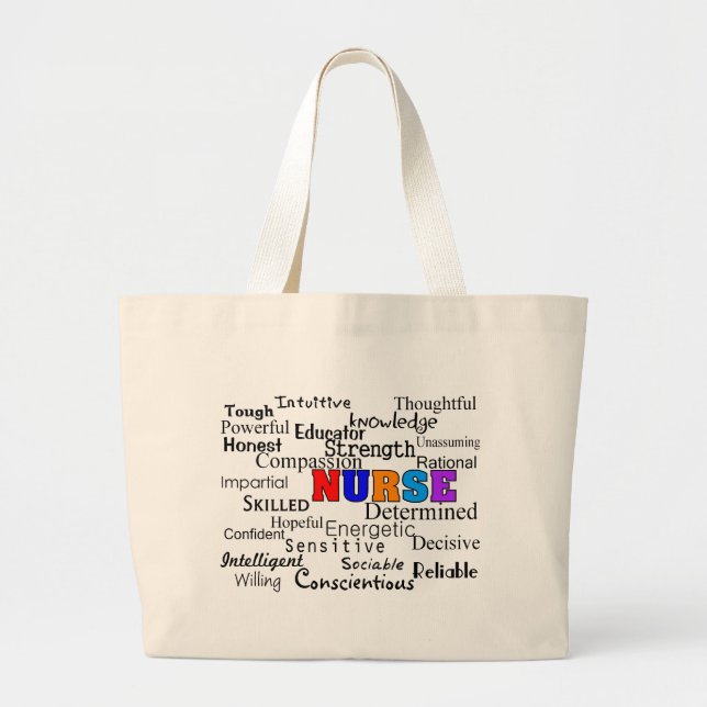 Nurse Describing Words Gifts Large Tote Bag (Front)
