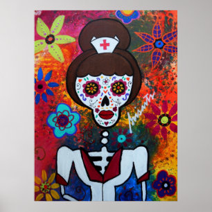 NURSE DIA DE LOS MUERTOS POSTER