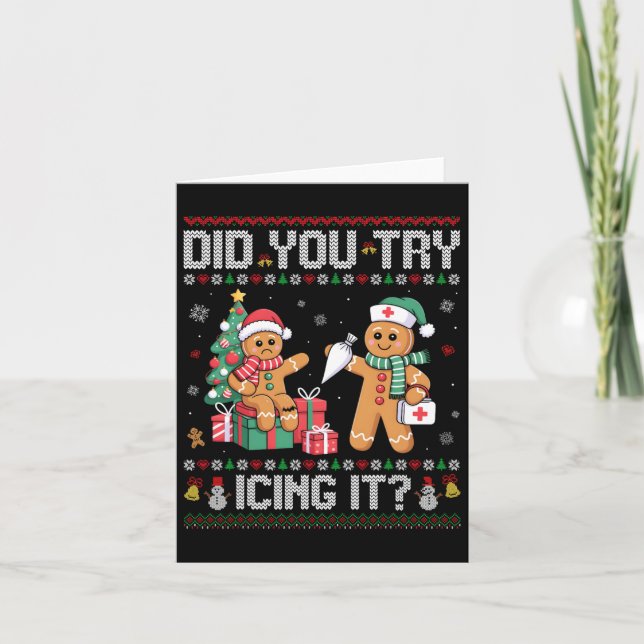 Nurse Did You Try Icing It Christmas Retro Gingerb Card (Front)