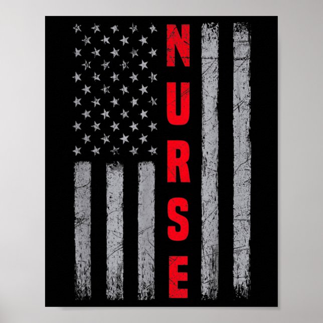 Nurse Distressed American Flag Design Nursing Poster (Front)