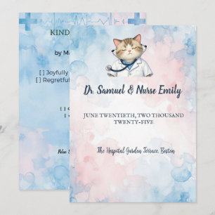 Nurse Doctor Cat Watercolor Medical School Wedding Invitation