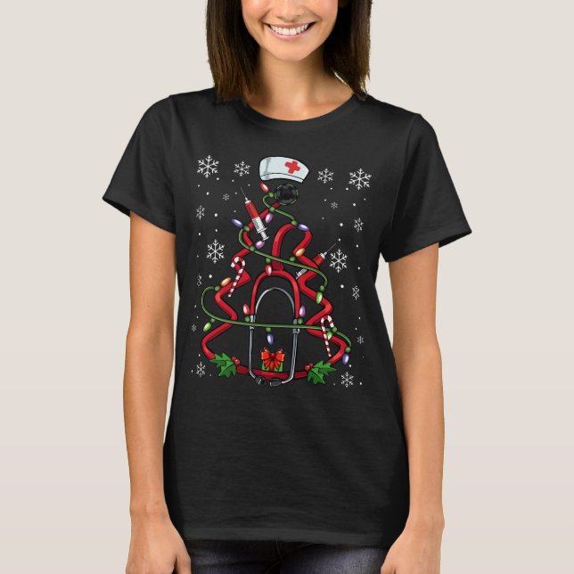 Nurse Doctor Christmas Tree Stethoscope Medical Me T-Shirt (Front)