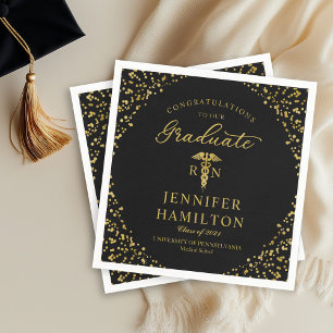 Nurse Doctor Graduation Elegant Gold Black  Napkin